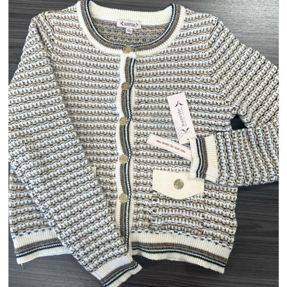 Nanette Lepore Cardigan Camel/ Cream Cozy Prewashed Yarn Cardigan Jacket S NWT - Picture 4 of 10